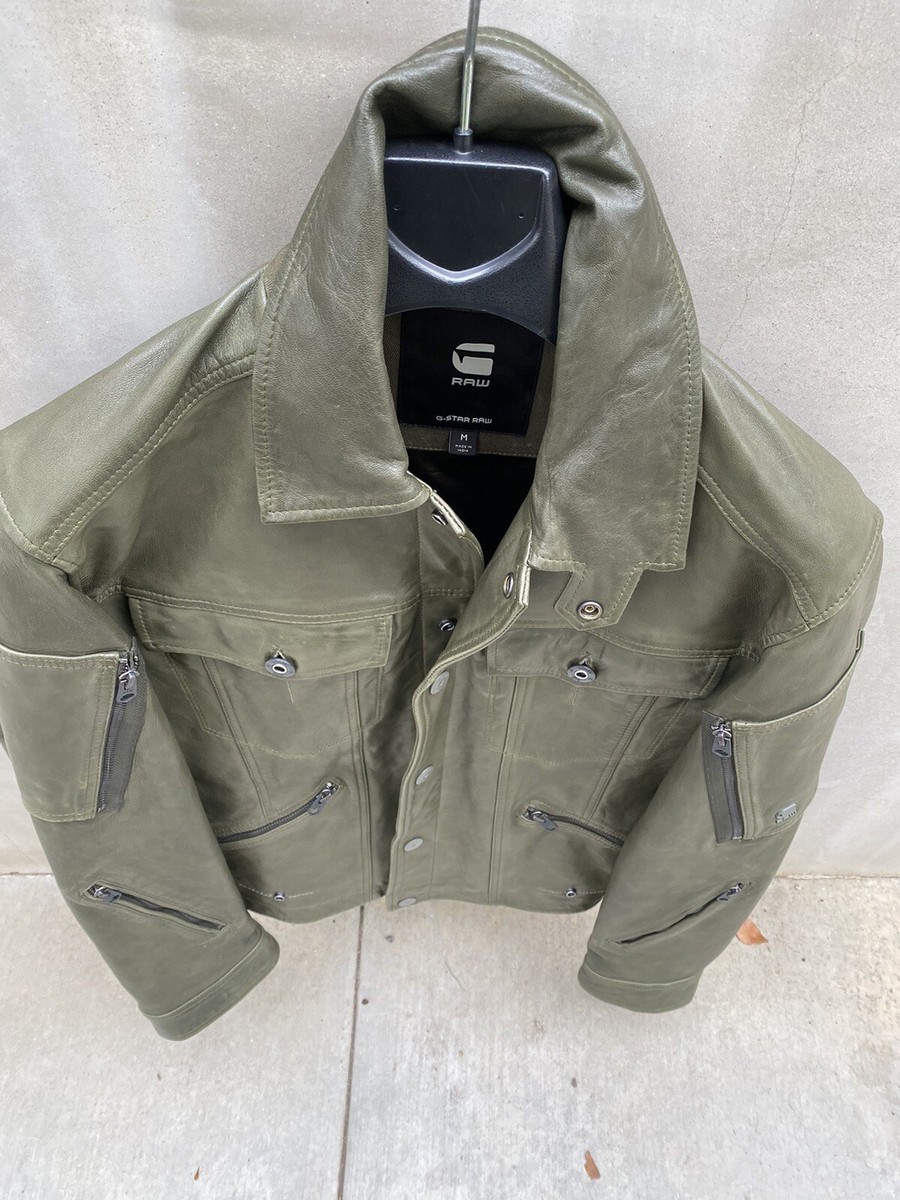 G STAR RAW Soft Green Leather Jacket Military Motorcycle M | eBay