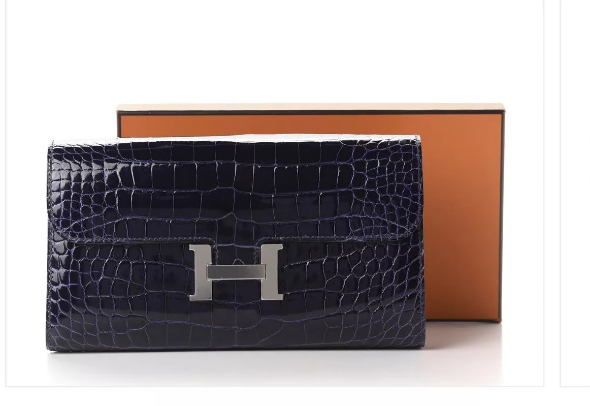 Hermes Constance Long Wallet in Black Alligator with Black Hardware