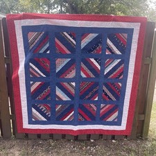 Patriotic Quilt Red, White Blue Stars and Stripes 72x148 Vintage America