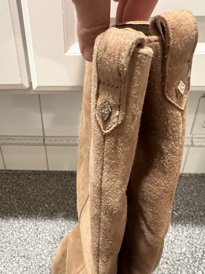 Botas hasta la rodilla Sam Edelman para mujer beige tostado gamuza cremallera tacón bloque talla 9,5 Foto 2 de 4
