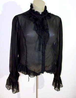 Black gothic blouse with flounce size 4XL / 52 sheer transparent black