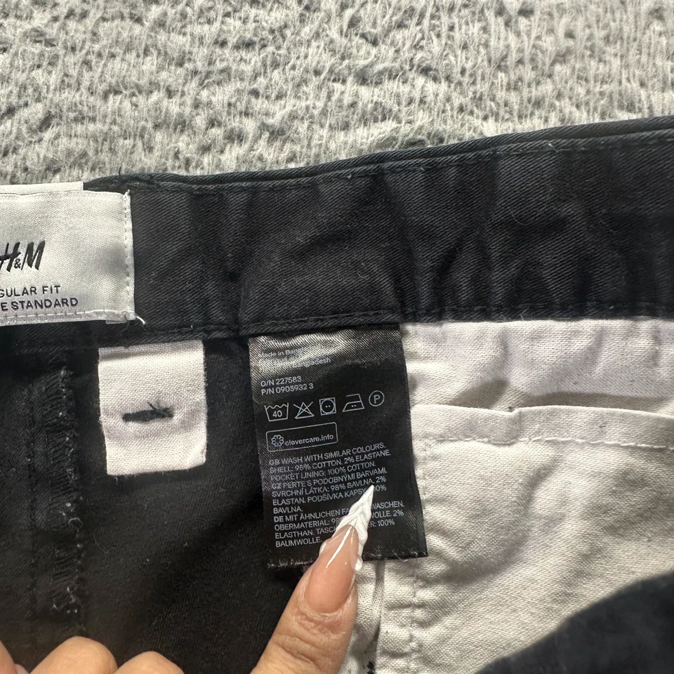 Pantalón H&M Para Hombre 36x30 Negro Algodón Chino Recto Elastizado Preppy Oficina Negocios Foto 4 de 4