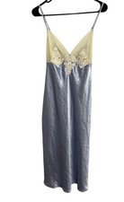 Vintage Gilligan  OMalley Lace Satin Nightgown Size L Blue Ivory Elegant