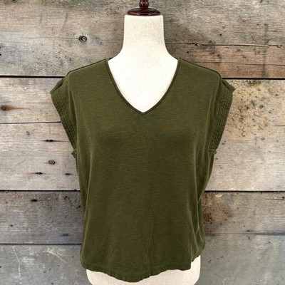 BANANA REPUBLIC Olive Green V-Neck Baggy Cap Sleeve Cotton T-Shirt Women's XS