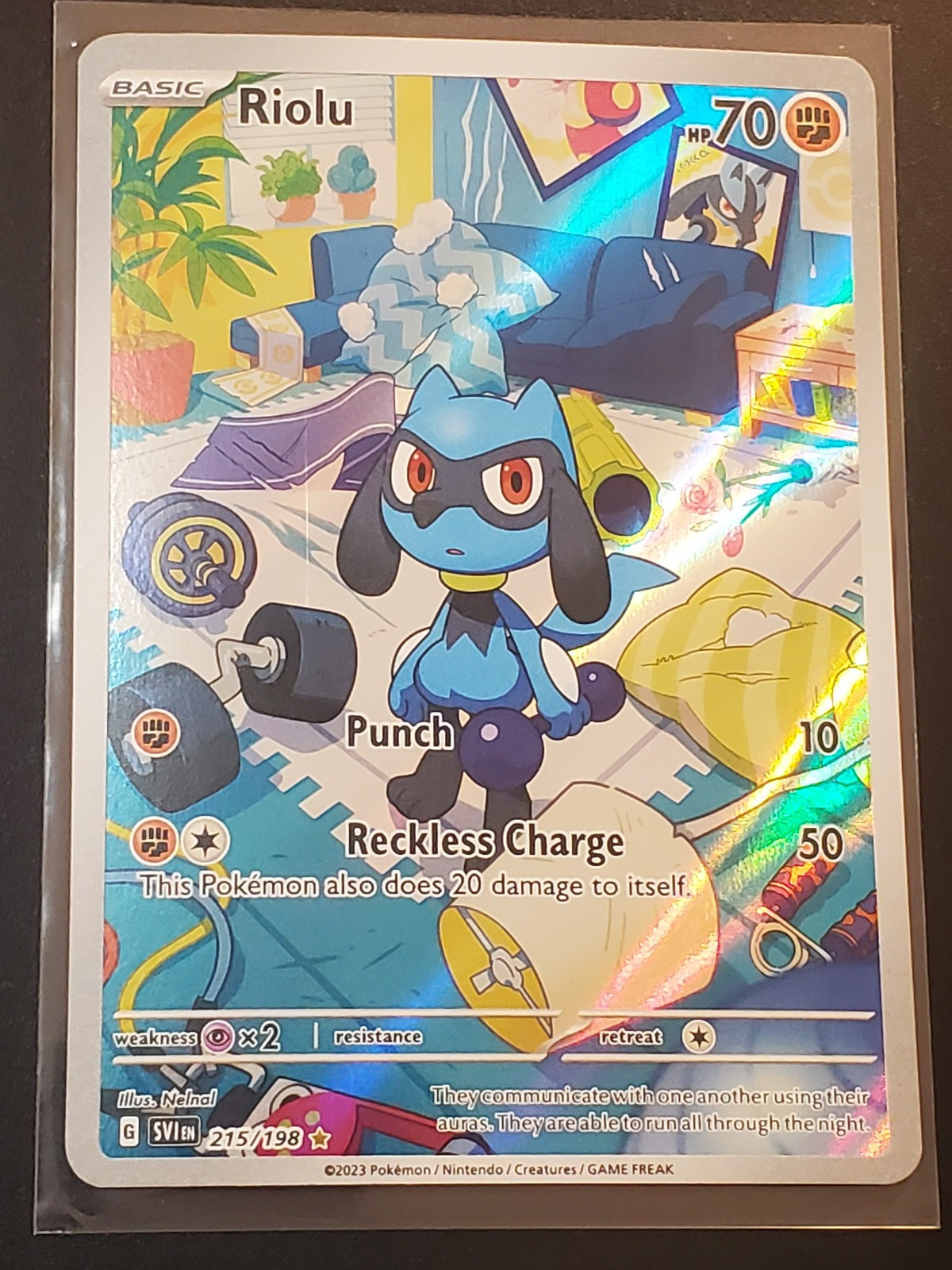 Riolu 215/198 Illustration Rare IR Scarlet & Violet Pokemon Card NM Print Line