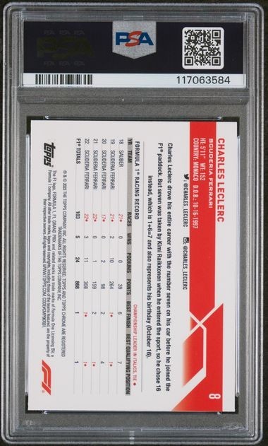 2023 Topps Chrome F1 Charles Leclerc Mini Diamond Refractor # 007 /299 PSA 9 view 2