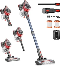 Cordless Stick Vacuum Cleaner Powerful Lightweight 45min Runtime HEPA Filter Red