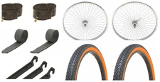 26" Chrome 144 Spoke Front  and Coaster Wheel & two Tire Black/Orange W tubes