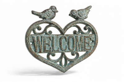 Willkommensschild Welcome Herz mit Vögel Herzlich willkommen Schild Guss