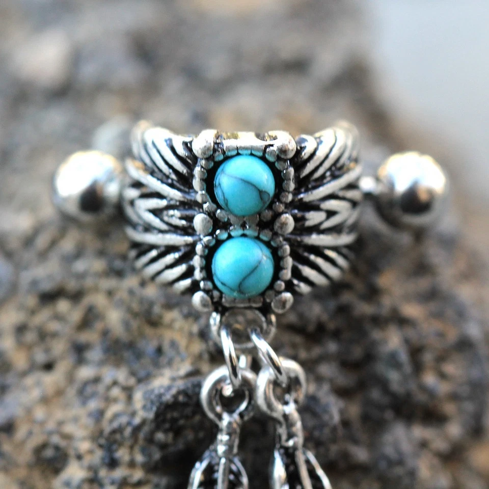 316L Stainless Steel Turquoise & Feather Cartilage Cuff Earring - Image 3 of 4