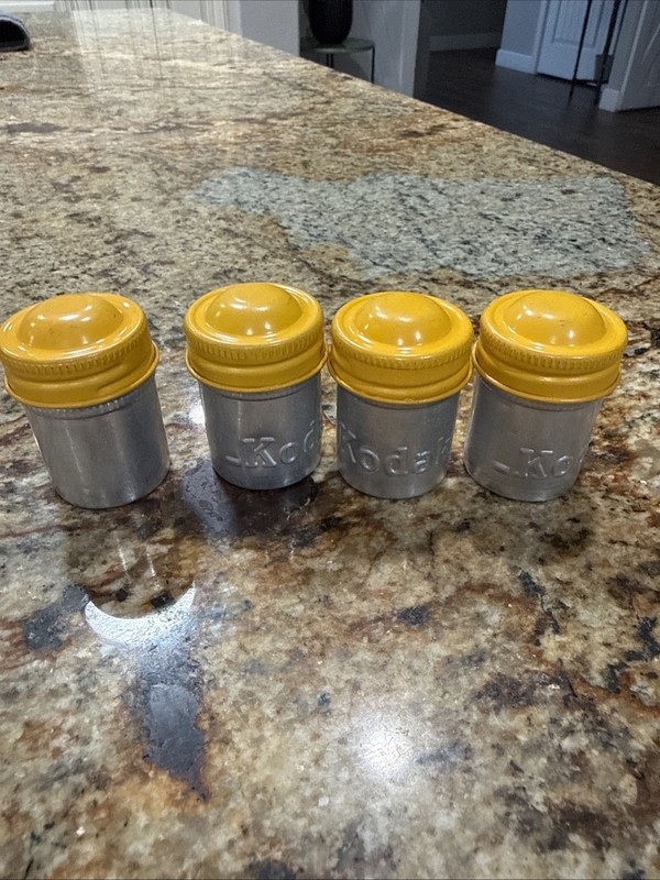 VTG Lot of 4, 3 Kodak Film Roll Embossed, One Not,  Metal Tin Can Canisters