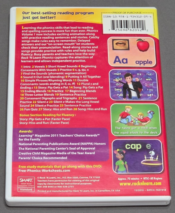 Rock 'N Learn 2-DVD Lot - Kindergarten + Phonics Volume 1 - Ages 3