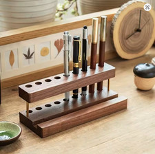 Walnut Wood Desk Organizer Multifunction Pen Holder, Phone Stand Storage Box