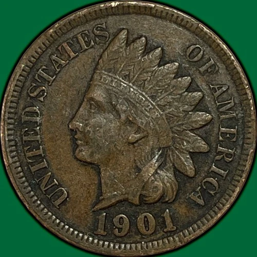 1901 Indian Head Cent Extremely Fine XF Coin, Corrosion #34724