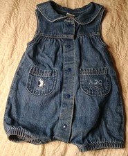 VINTAGE Baby Oshkosh B Gosh Girls Denim Bubble Romper 6-9 Mo Rare 