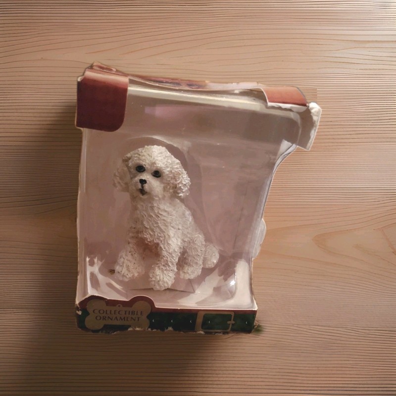 VTG! White Toy Poodle, Shitzu, dog Christmas Ornament Collectible Decorative