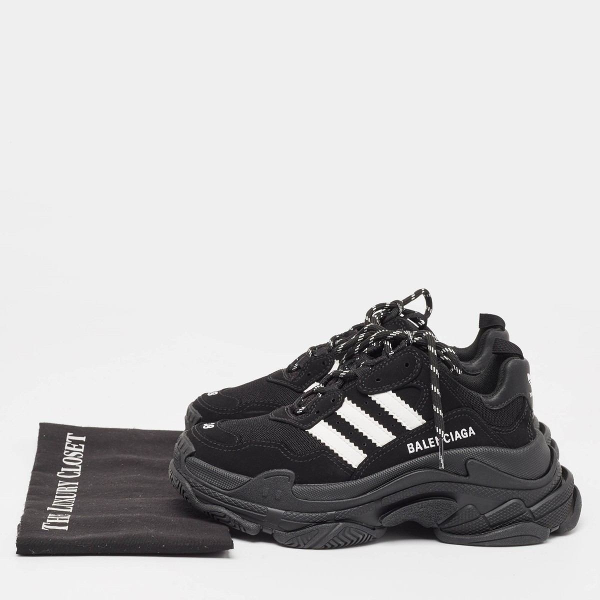Balenciaga x Adidas Black/White Faux Leather and Mesh Triple