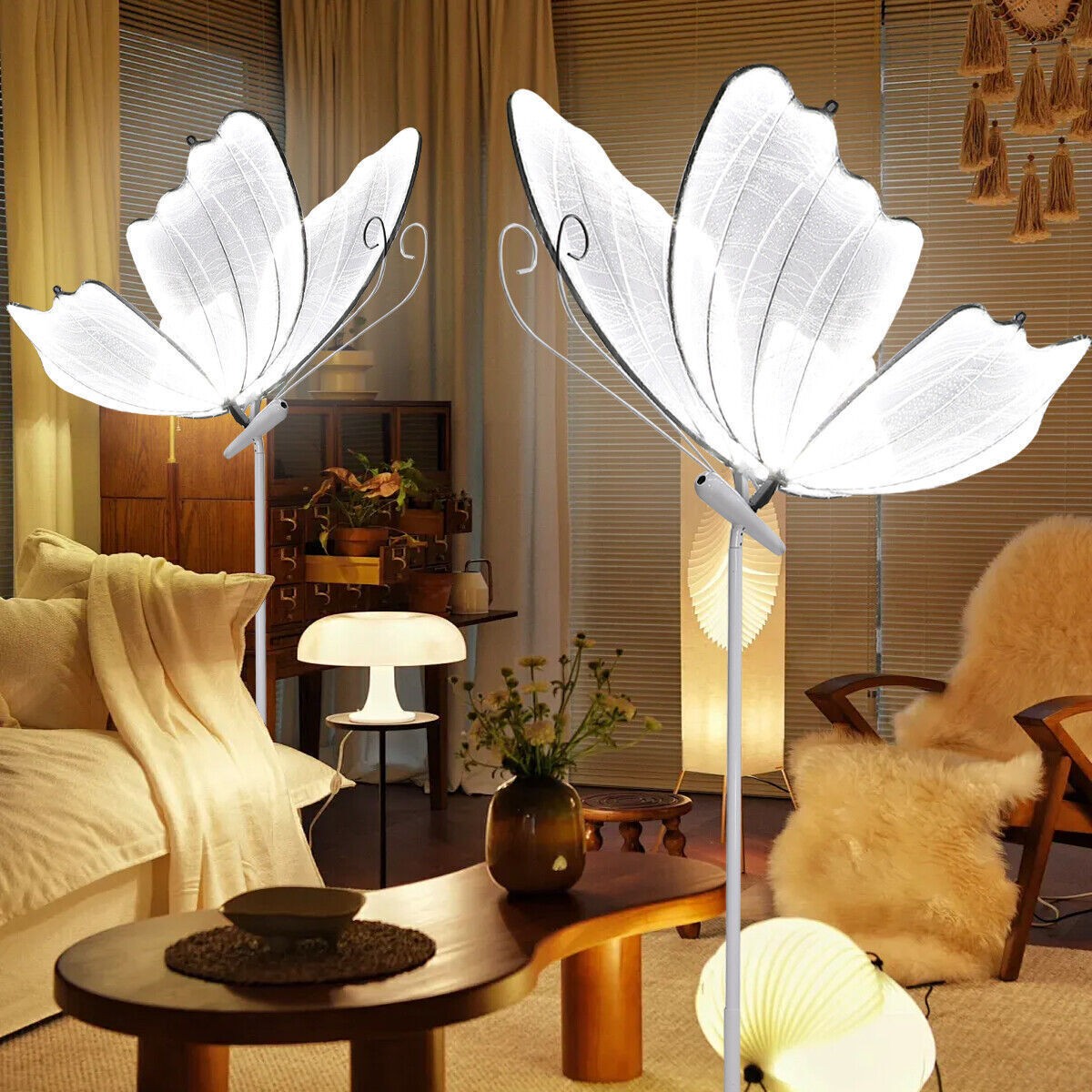 2PC White Butterfly Floor lamp Romantic Decoration Party Atmosphere Props
