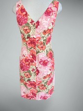 Talbots Floral Sheath Dress Pink Orange V Neck 100% Cotton Size 8