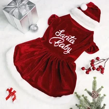 "Santa Baby" 2 Pcs Christmas Dress and Hat for Dogs