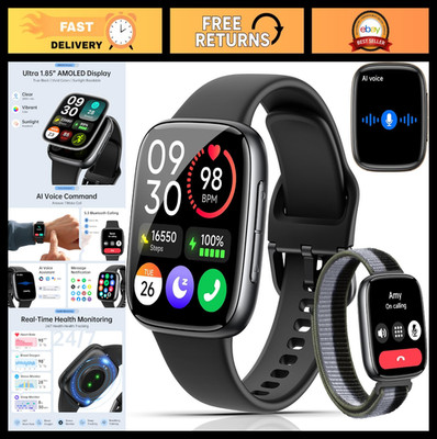 AMOLED Smart Watch 1.85  for iPhone & Android, Heart Rate, SpO2, Sleep Monitor,