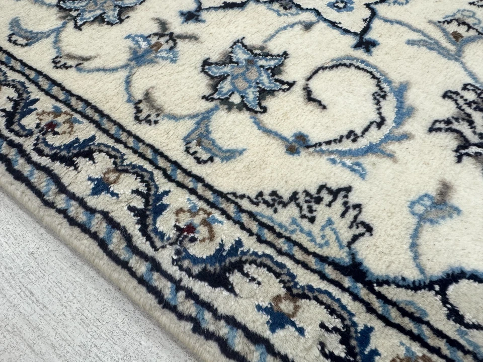 Alfombra vintage anudada a mano 100 % lana oriental Nain medallón crema 3 x 4,5 pies Foto 4 de 4