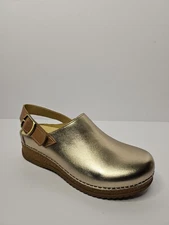 Dansko Merrin Leather Sling Back Strap Gold Clogs New