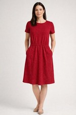 Talbots red polka dot Cotton midi dress , short sleeves & an elasticated waist