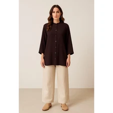 Citron Santa Monica Silk Blend Textured Brown Tunic Blouse 1X XL Top 