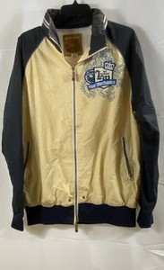 Vintage Y2K Live Mechanics Men's Yellow Navy Striped Streetwear Jacket Sz L