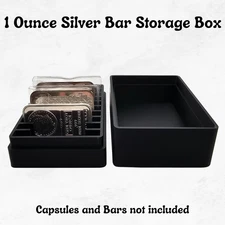 1oz Silver Bar Storage Box - Holds 10x 1oz Capsules - Black Geometric Pattern