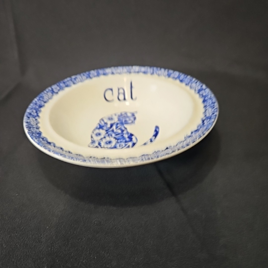 LIVING BLUE calico カンタ Vintage Blue Calico Cat Burleigh 6” Bowl Dish Staffordshire