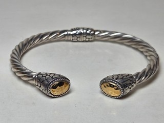 CUFF BRACELET 925 STERLING SILVER BRACELET HINGED 18K GOLD J HALLMARK .7 OZT