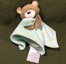 LITTLE MIRACLES Bear Lovey Blanket Aqua Green Yellow Stars-Fleece Plush COSTCO