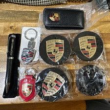 Porsche Center Caps Crest Keychainkey Fob Lot W Pen Black Leather Key Pouch Porsche Center Caps Crest Keychainkey Fob Lot W Pen Black Leather Key Pouch