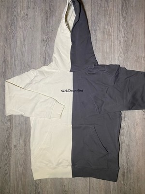 Seek Discomfort Pull Over Hoodie Size Small Gray/cream Color Thin Sweater