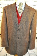 Stafford Brown Herringbone 2 Button Wool Lambswool Sport Coat 44 Regular Jacket