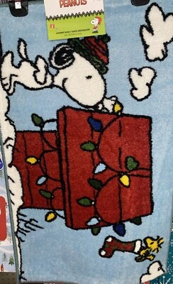 Peanuts 18"x30" Christmas Lights Soft Accent Rug Snoopy House Woodstock Holiday