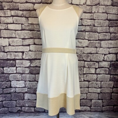 Cremieux Off White & Tan Fit & Flare Dress Size M