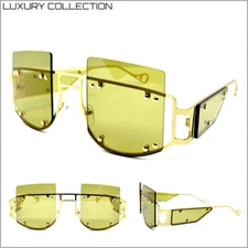 Classy Elegant Retro Modern Style SUN GLASSES Gold Metal Frame Olive Green Lens