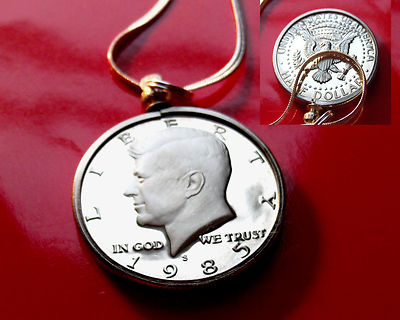 1985 Perfect Kennedy Half 50cPendant w/ 28'' White Gold Filled Herringbone Chain