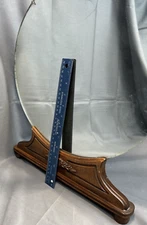 1950s Mirror MCM Round Wood Framed Vanity Dresser Shave Mirror Tabletop 19"x 14"