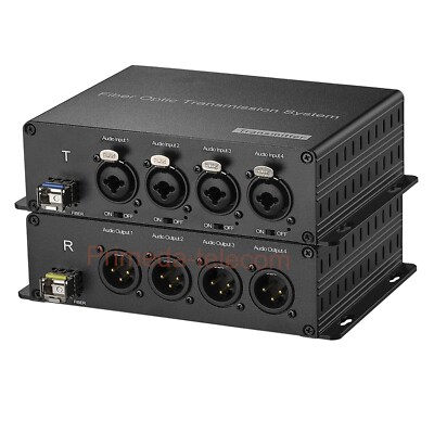 4 XLR Balanced Audio over Fiber optic LC SFP Converter Extender with 48V Phantom