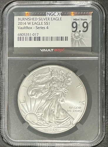 2014 W BURNISHED SILVER EAGLE💥NGC MS69💥VAULT BOX💥
