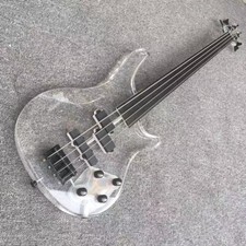 Basso Elettrico 4 Corde Fretless Acrilico Blu Chiaro Palissandro Tastiera