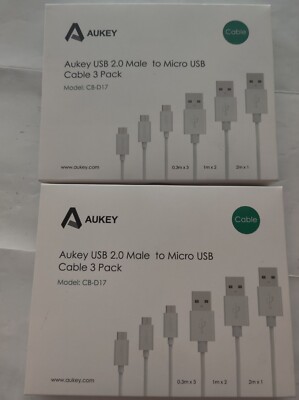 Aukey CB-D17 6-Pack Micro USB Cables USB 2.0 A Male to Micro B 0.3m/1m/2m black