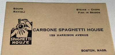 Rare Antique Vintage Carbone's Spaghetti House Advertising Business Card! C.1950