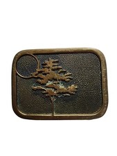 Vintage 70s Brass Tree Sun Moon Boho Hippie Hippy Cowgirl Western Belt Buckle