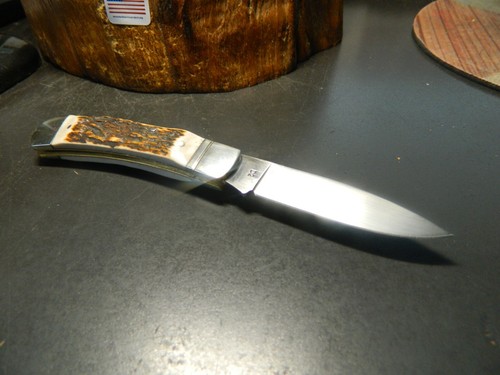 BOKER POCKET KNIFE 3 3/4" CLOSED GENUINE STAG HANDLE D2 TOOL STEEL LOCKING BLADE - Picture 2 of 14