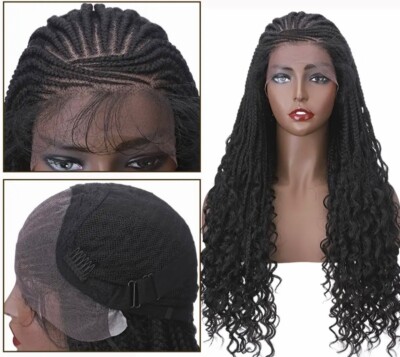27 Zoll Cornrow Zöpfe Spitzenperücke mit lockigen Enden